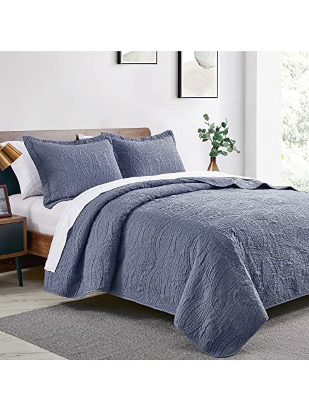 Quilted Blue Coverlet Set - Home Bedding